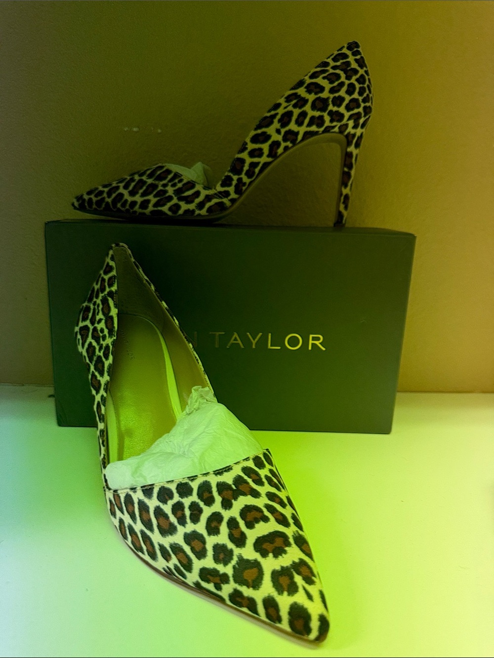 Ann Taylor Leopard-Print Pointed Toe Pumps in Black and Brown